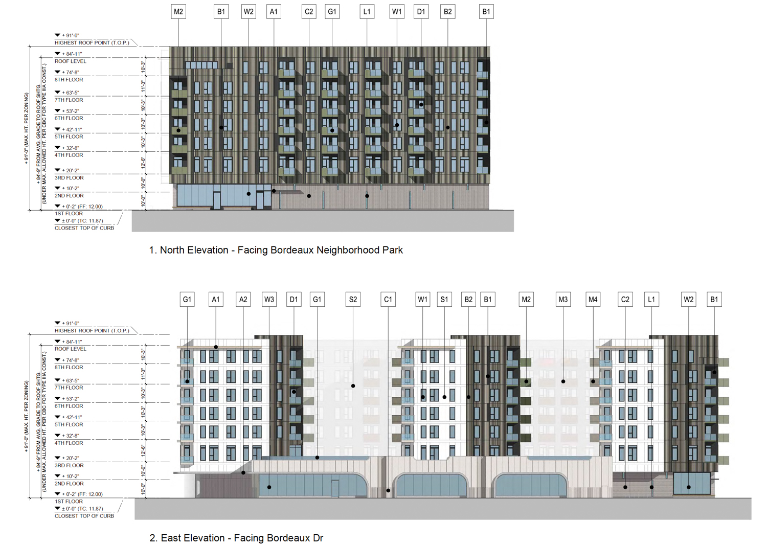 1215 Bordeaux Drive facade elevation, illustration by KTGY