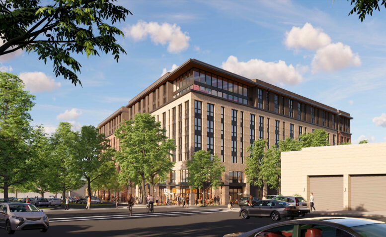 2700 Shattuck Avenue pedestrian view from across Shattuck Avenue and Adeline Street, rendering by SDT Architects