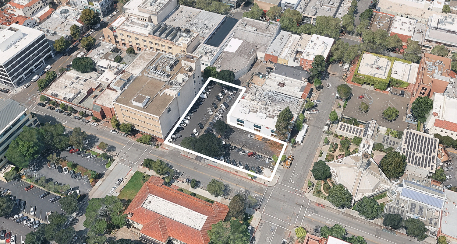 375 Hamilton Avenue, image via Google Satellite outlined approximately by YIMBY