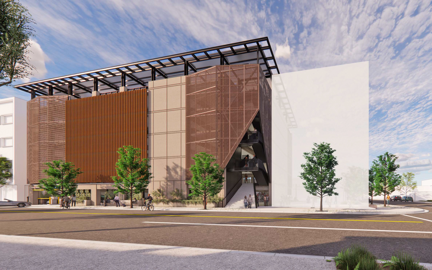 375 Hamilton Avenue with teh future affordable housing project illustrated with the white box, rendering by Hayes Group Architects