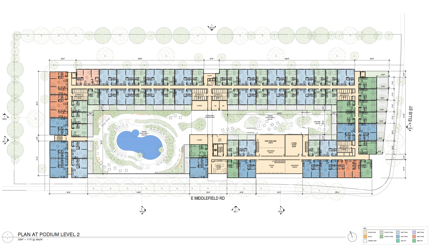490 East Middlefield Road second-level floor plan, illustration by SDT Architects