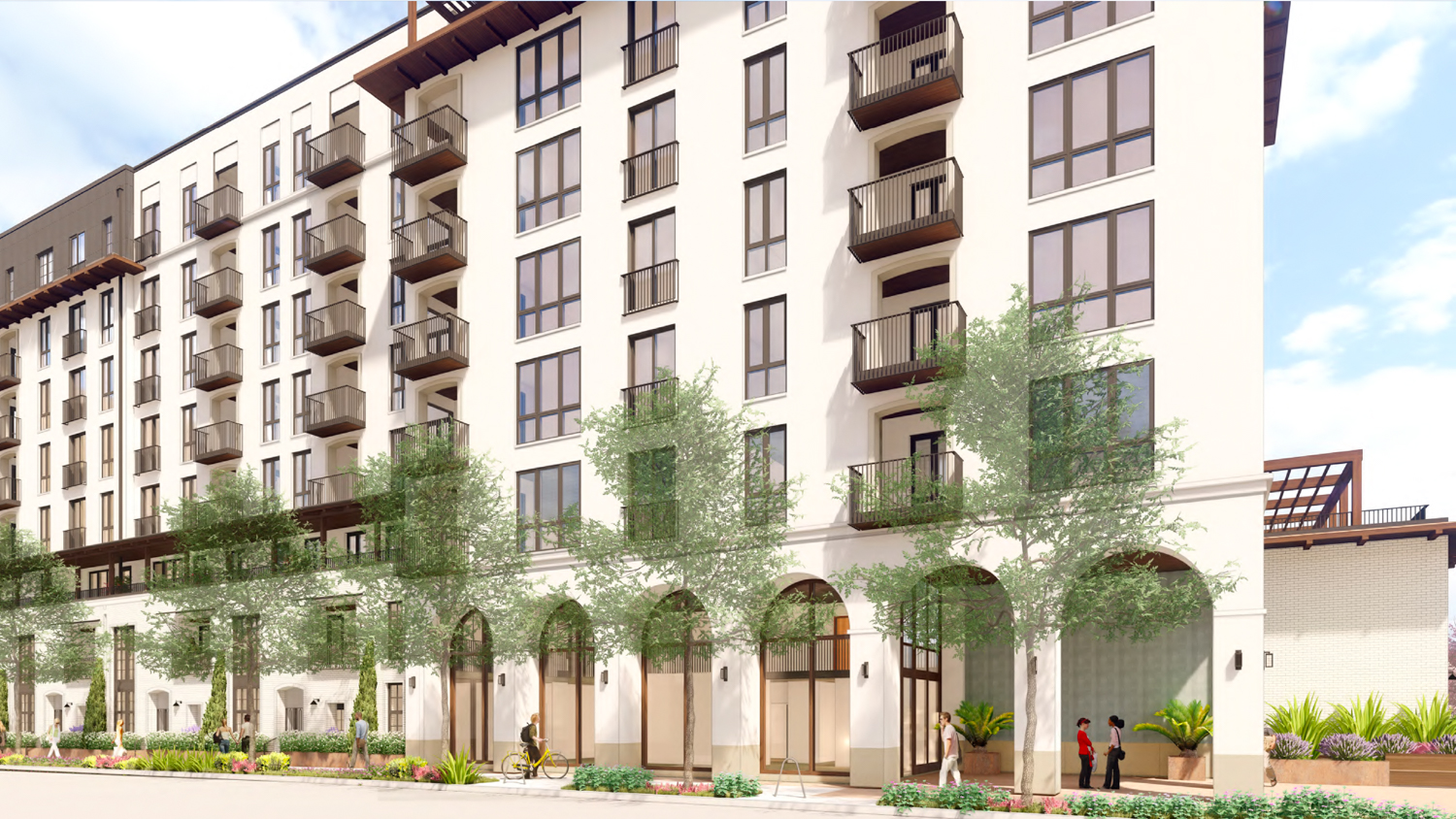 668 East 3rd Avenue pedestrian view showcasing the arched ground-floor windows, rendering by Jones Architecture