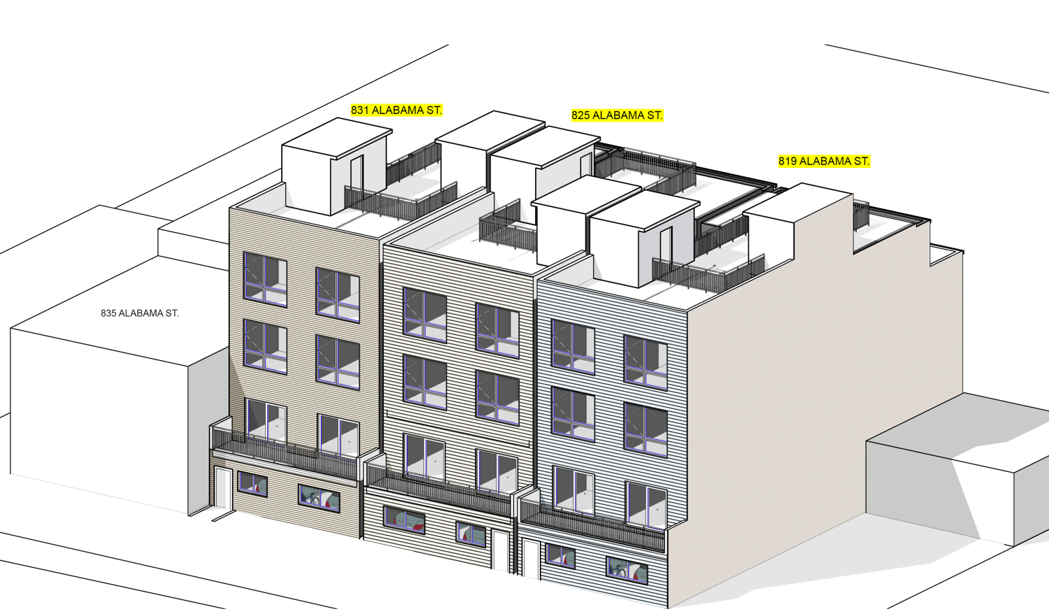 819-831 Alabama Street rear view, illustration by S&P Structural Engineers
