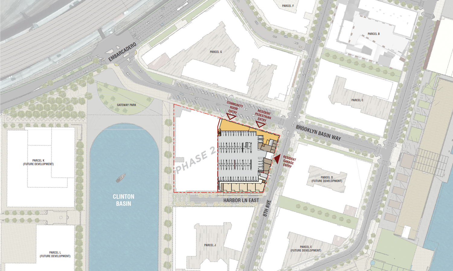 Brooklyn Basin Parcel H site context, illustration by TCA Architects