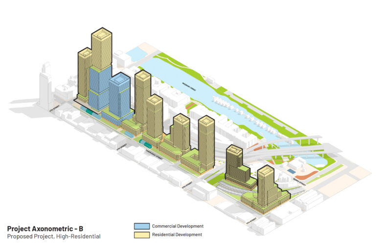 Caltrain San Francisco Railyards high-residential variant, illustration by Prologis