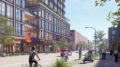 Caltrain San Francisco Railyards pedestrian view at 7th and Townsend, rendering by Prologis