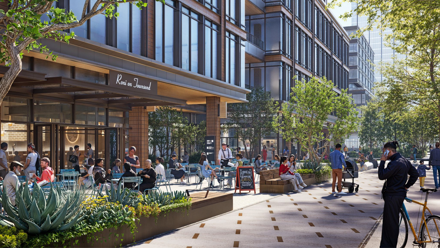 Caltrain San Francisco Railyards proposed retail-lined Townsend Promenade, rendering by Prologis
