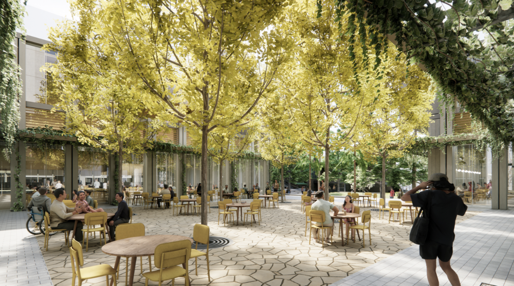 Channing-Bowdich Student Housing Patio Rendering, image by SOM