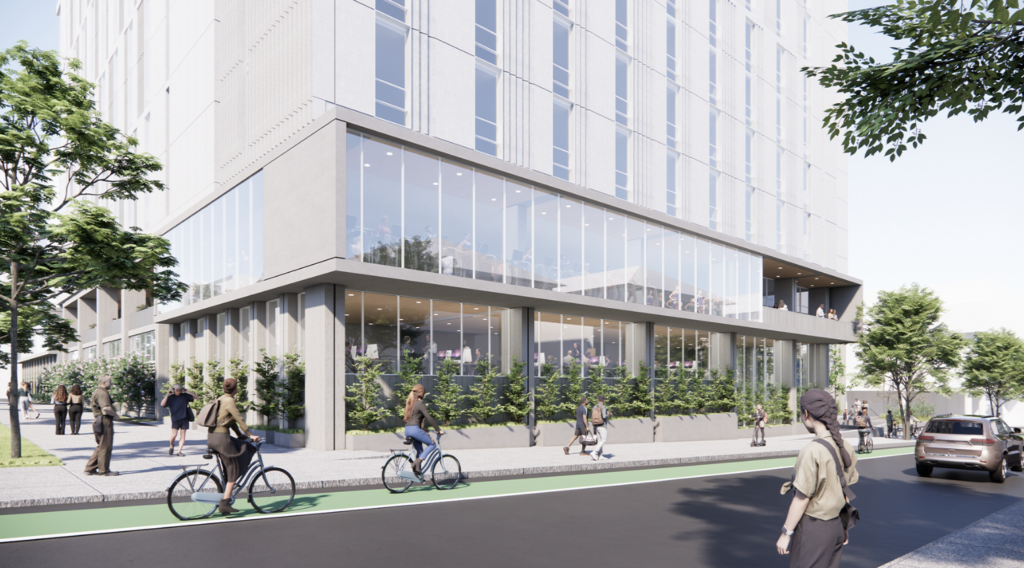 Channing-Bowdich Student Housing Streetview Rendering, image by SOM