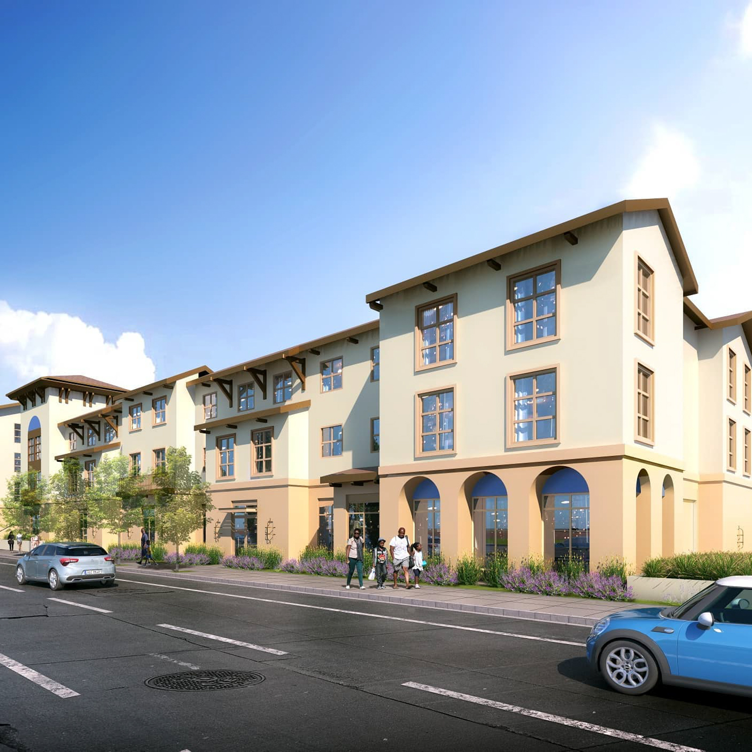 Lazuli Landing pedestrian view, rendering by BDE Architecture