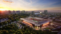 Sacramento Republic FC stadium aerial view, rendering by MANICA