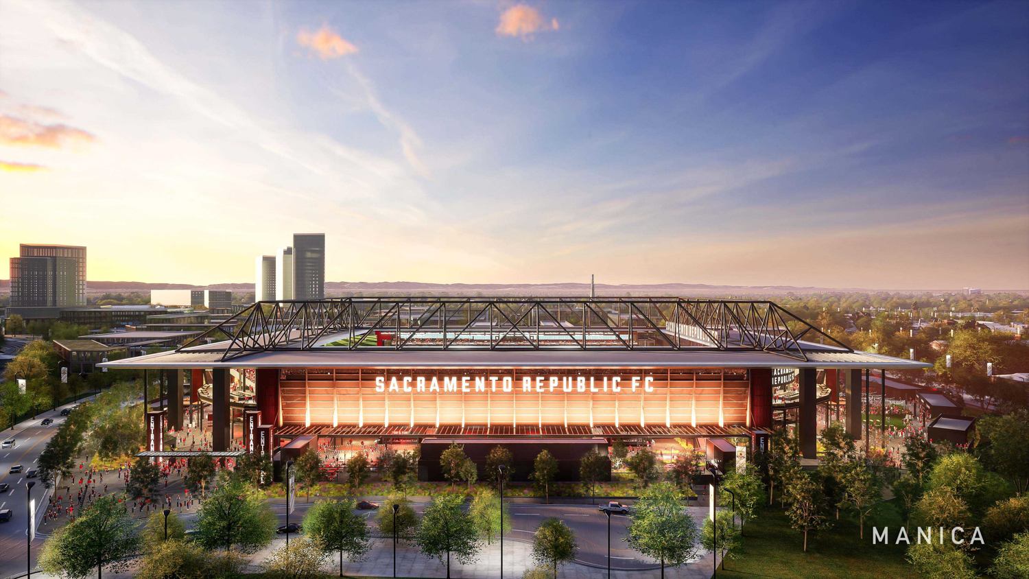 Sacramento Republic FC stadium, rendering by MANICA