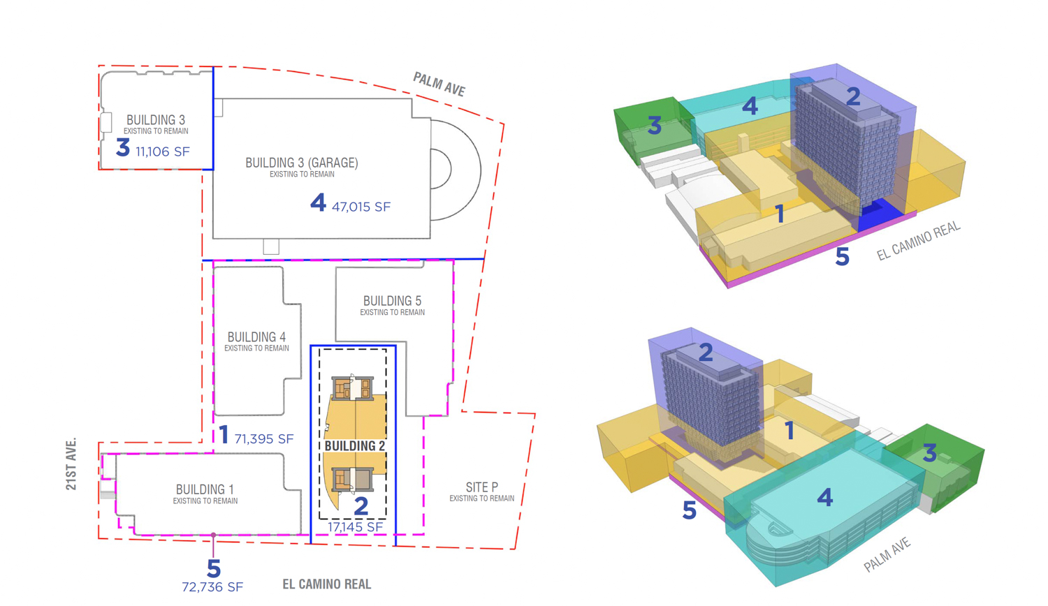 2121 South El Camino Real site plan, illustration by TCA Architects