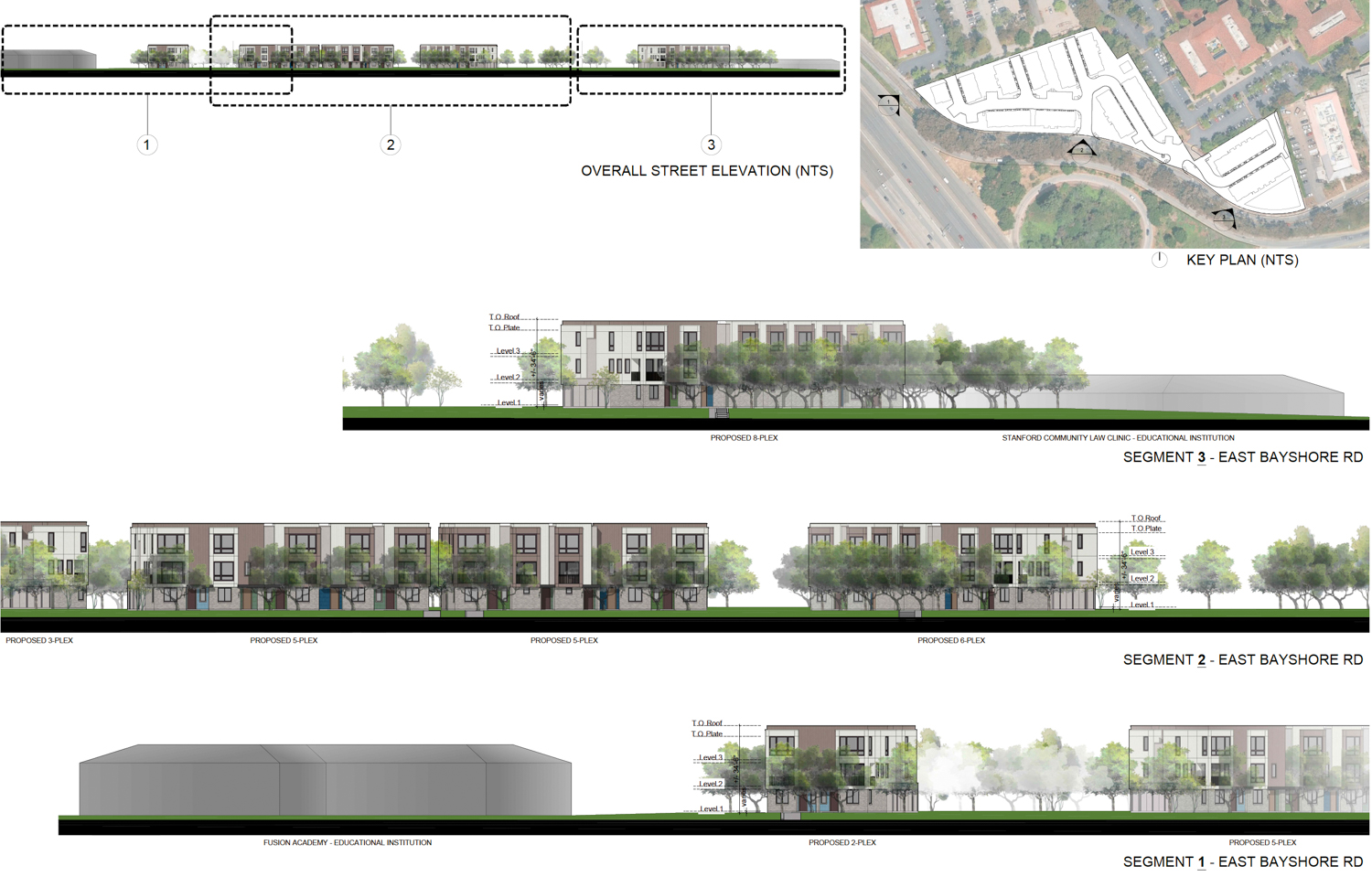 2225 East Bayshore Road site plan and facade elevation, illustration by KTGY Group