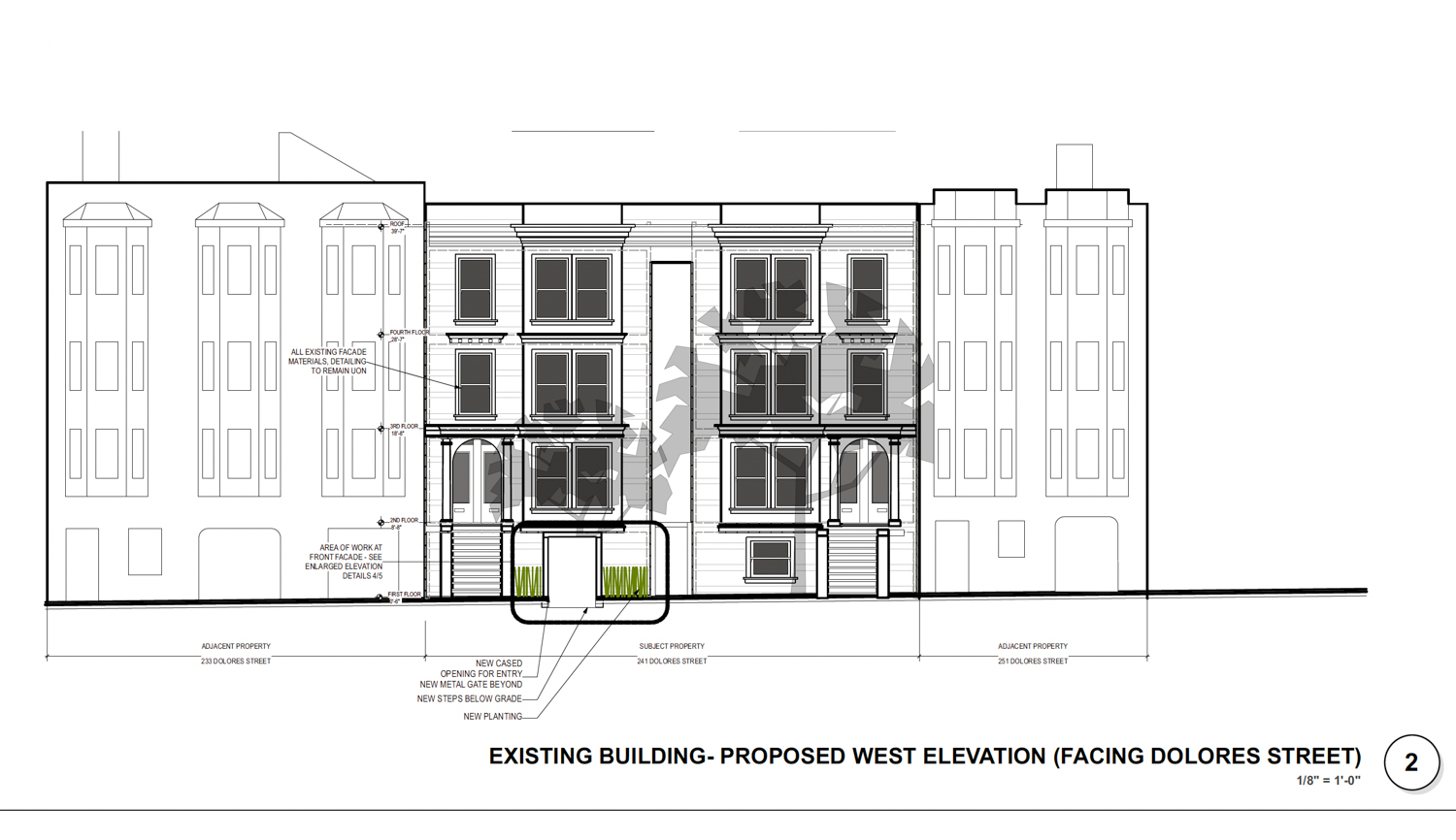 241 Dolores Street street view proposed elevation, illustration by Knock Architecture and Design