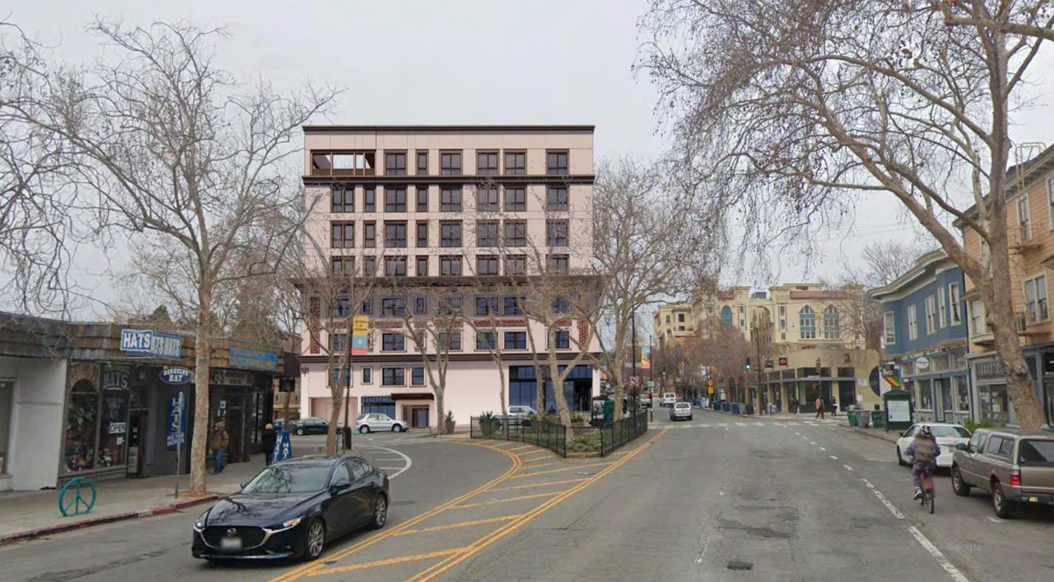 2449 Dwight Way seen from across Telegraph Avenue, rendering by Studio KDA