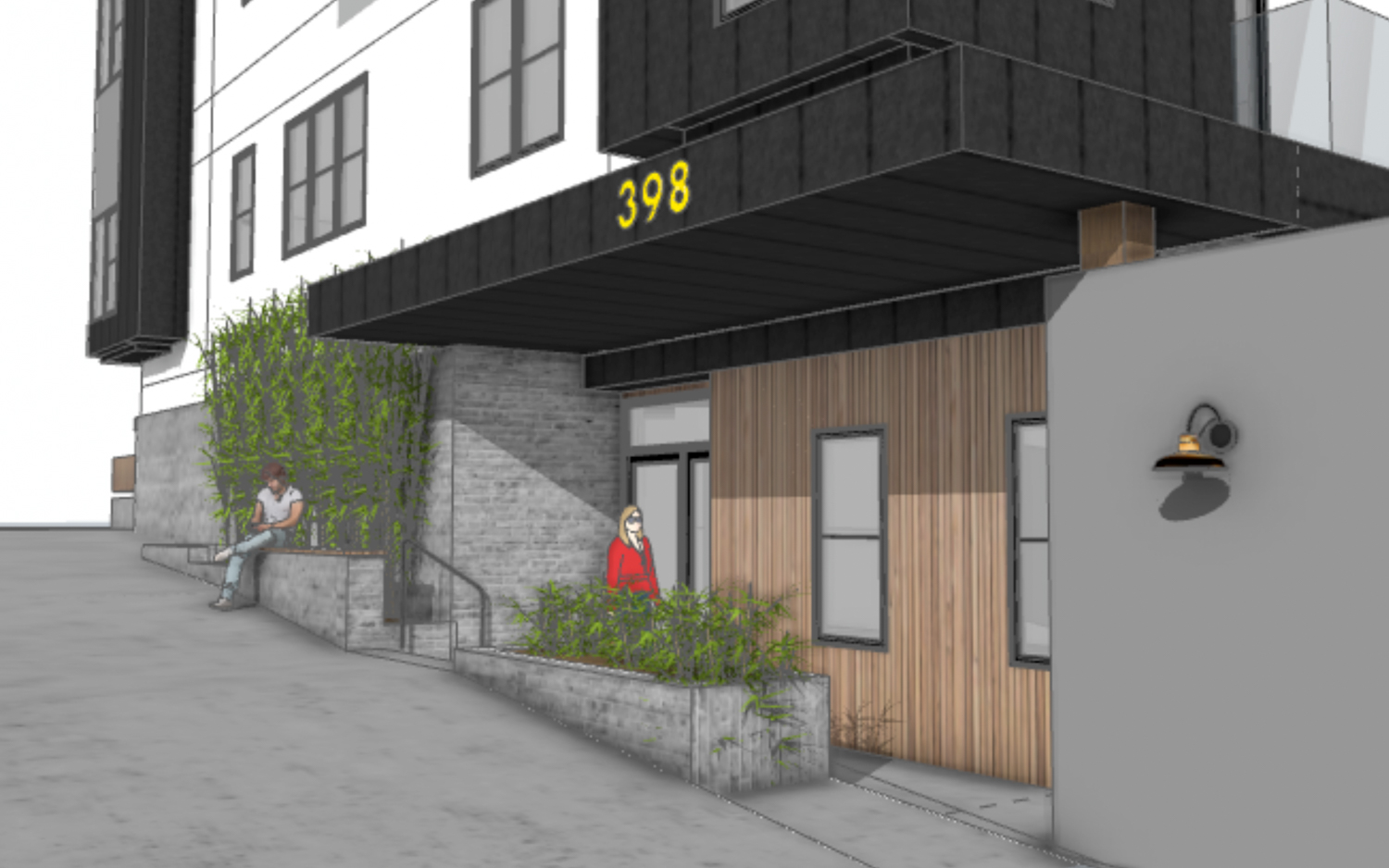 398 Day Street sidewalk perspective, rendering by ADU Collective