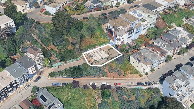 400 Franconia Street, image via Google Satellite outlined approximately by YIMBY