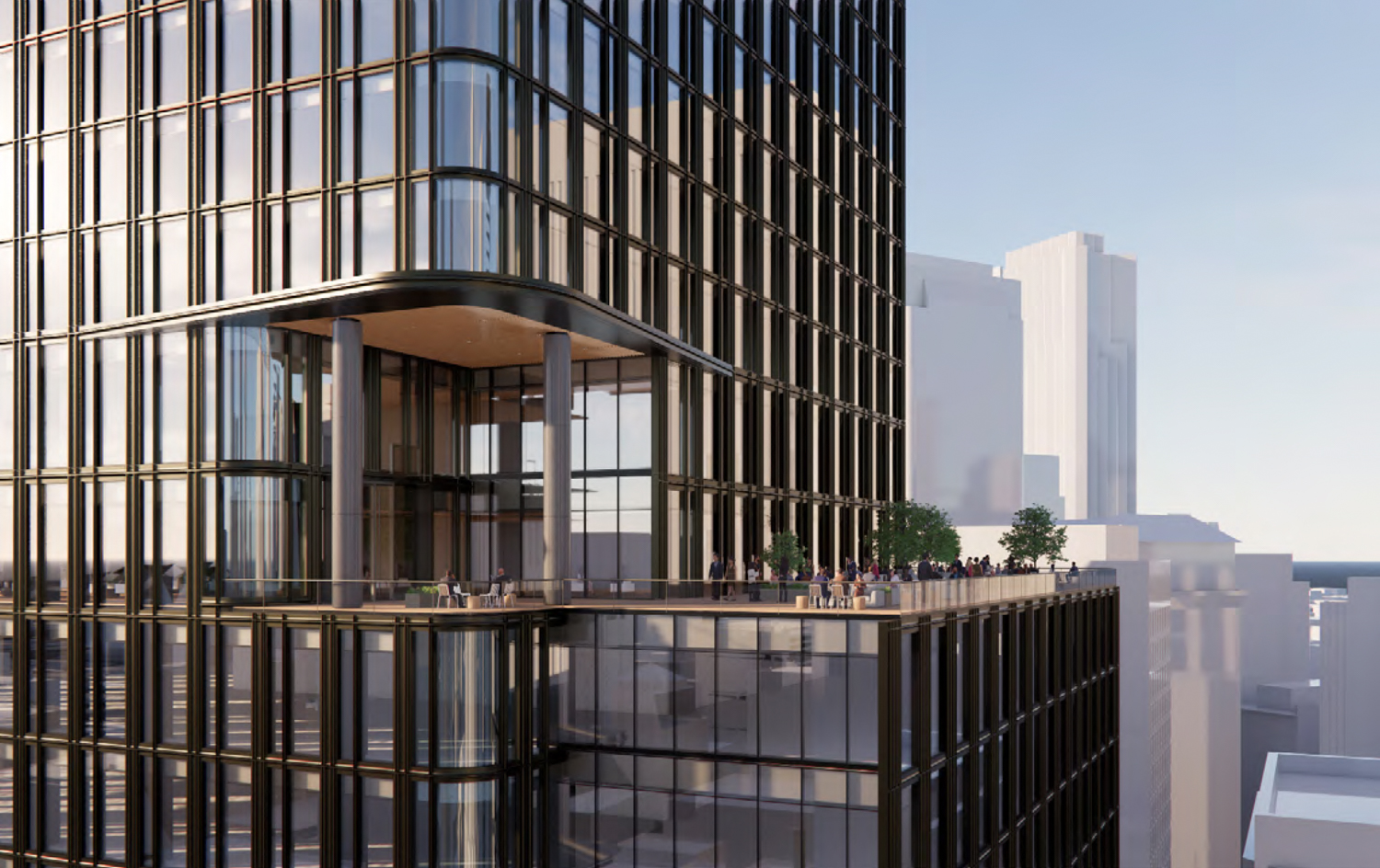 536 Mission Street looking at the 21-t-floor office deck, rendering by SOM