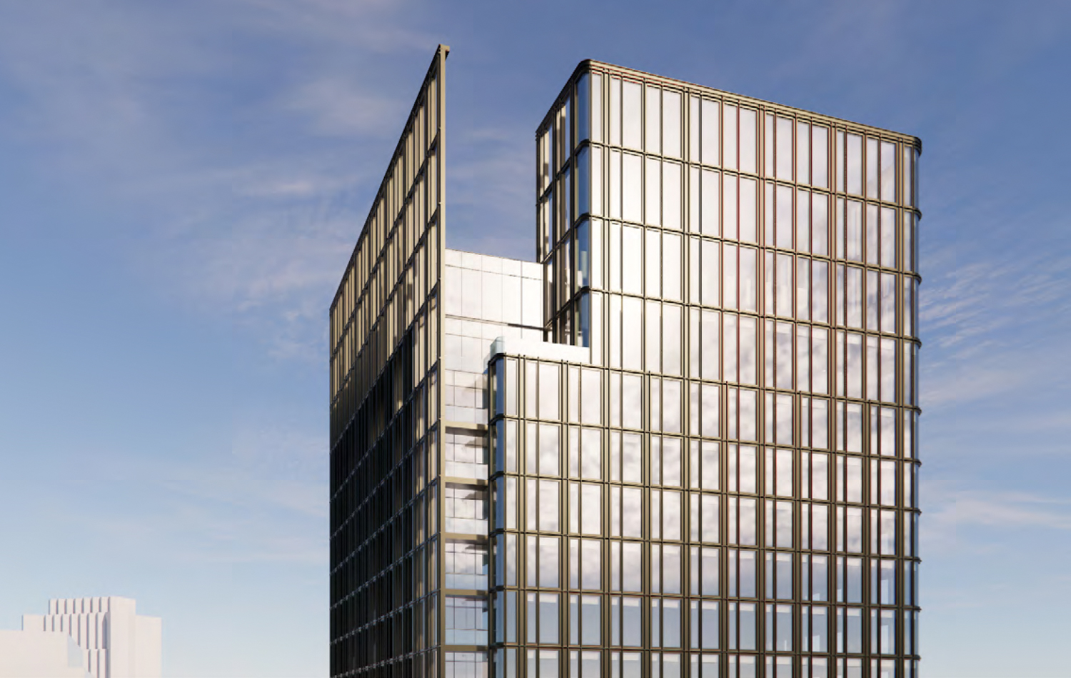 536 Mission Street mixed-use iteration view of the skyscraper's crown, rendering by SOM