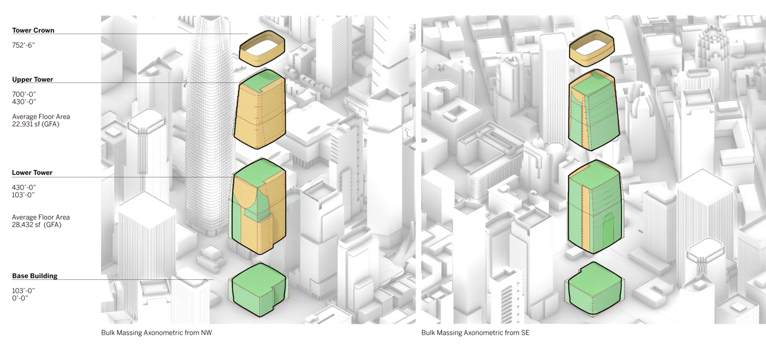 536 Mission Street office iteration structure breakdown, illustration by SOM