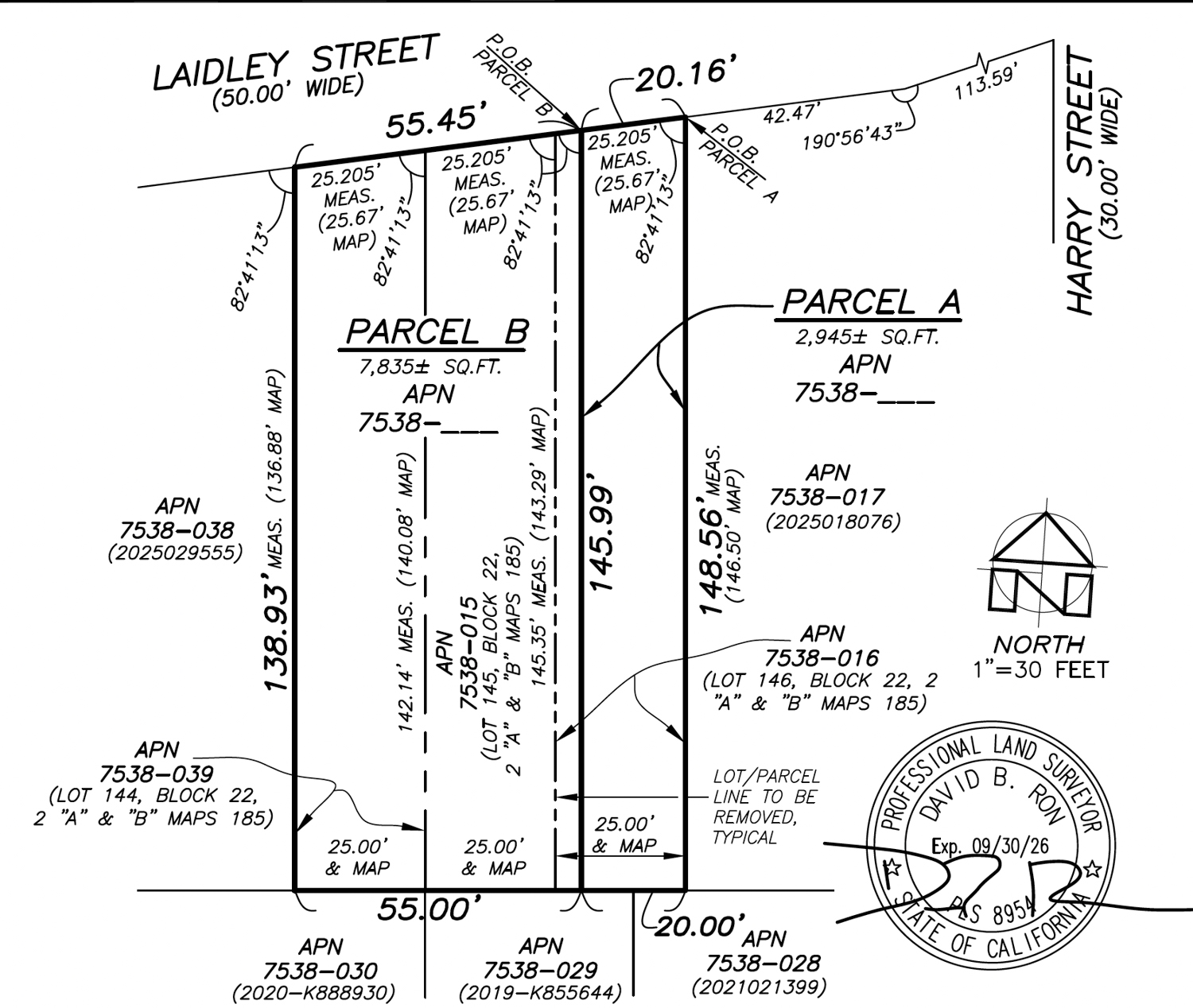 62-74 Laidley Street parcel map, illustration by David Ron Land Surveyor