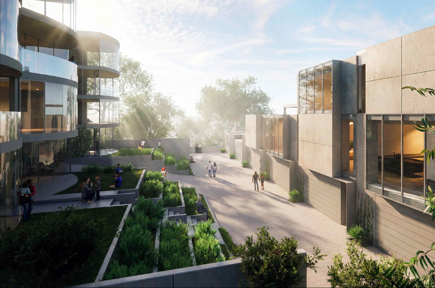 645 48th Avenue central courtyard view, rendering by Stanley Saitowitz Natoma Architects