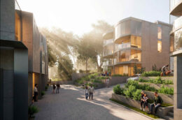 645 48th Avenue pedestrian view of the interior driveway, rendering by Stanley Saitowitz Natoma Architects