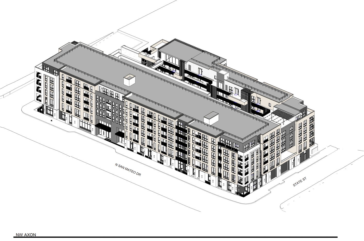 715 North San Mateo Drive northwest perspective, isometric view by Winder Gibson Architects