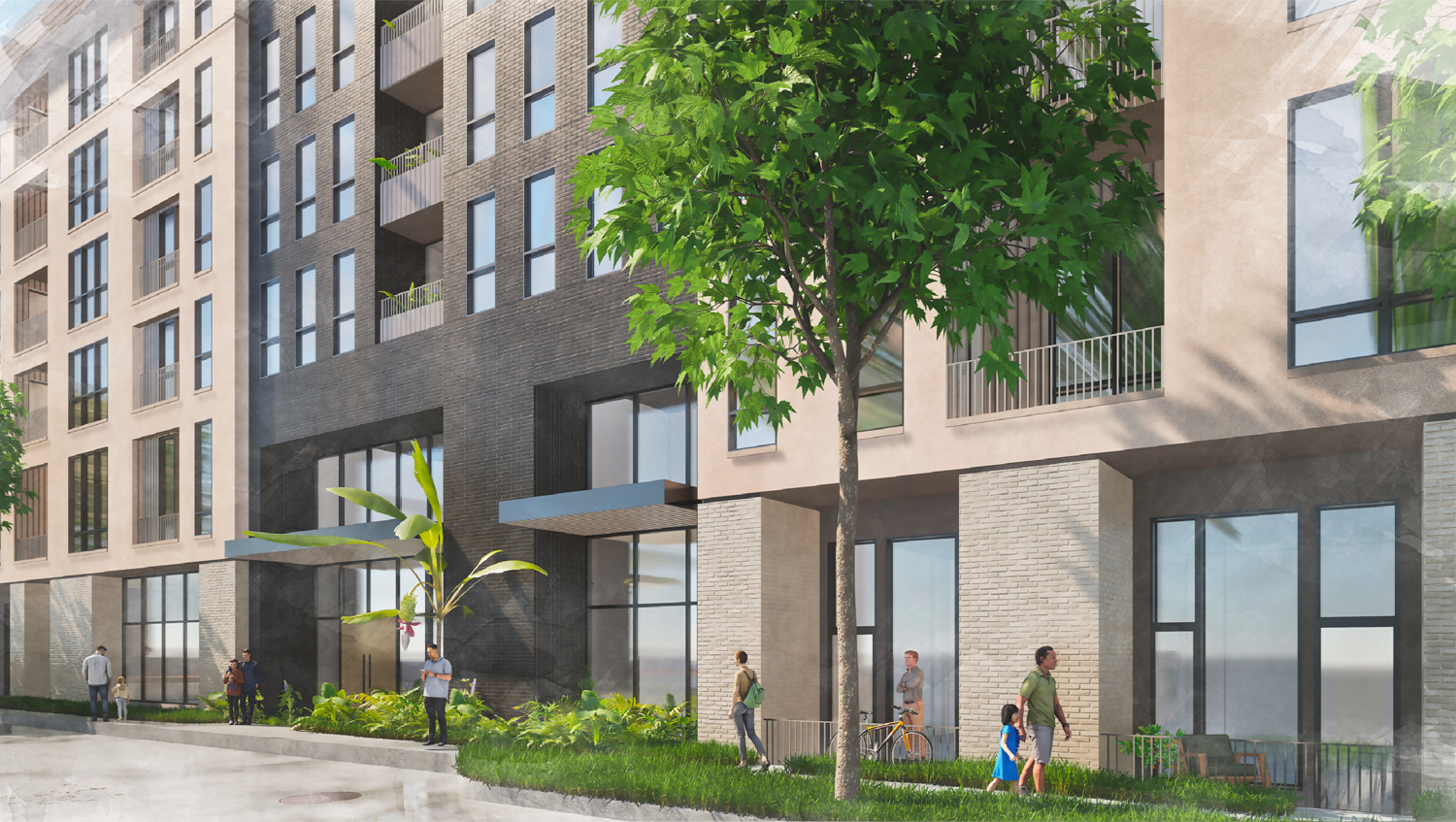 715 North San Mateo Drive sidewalk activity, rendering by Winder Gibson Architects