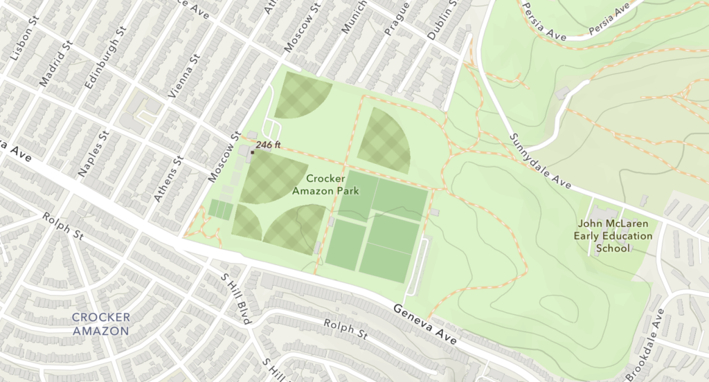 Crocker Amazon Park Current Layout, image via ArcGIS Online