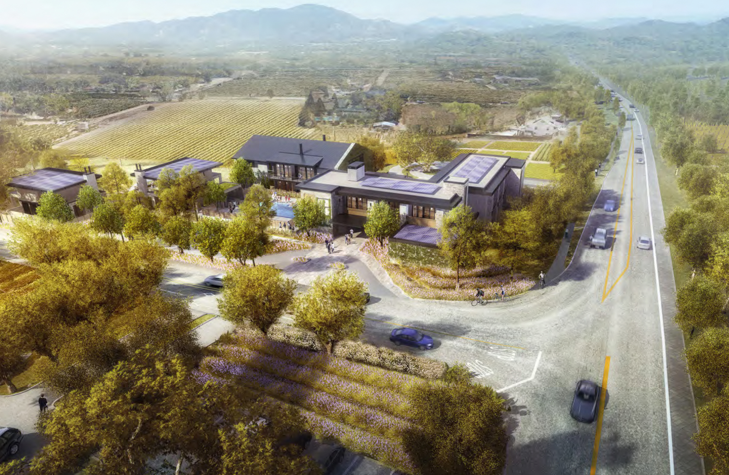 Freemark Inn at the Abbey South Building aerial overview, rendering by 10 Design
