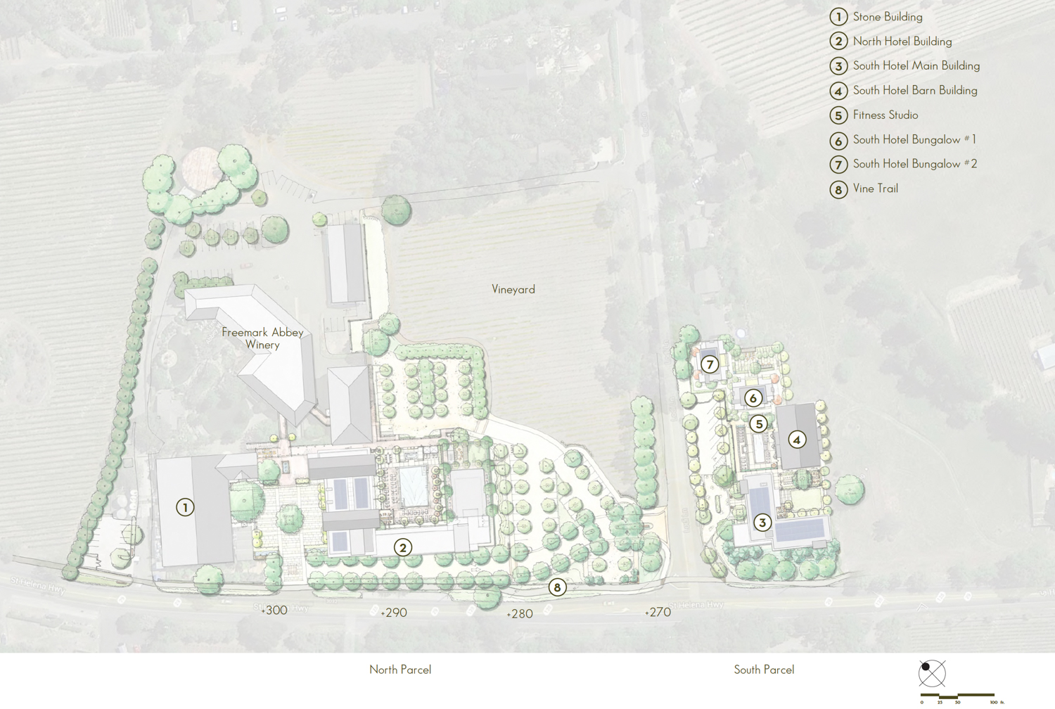 Freemark Inn at the Abbey site plan, illustration by 10 Design