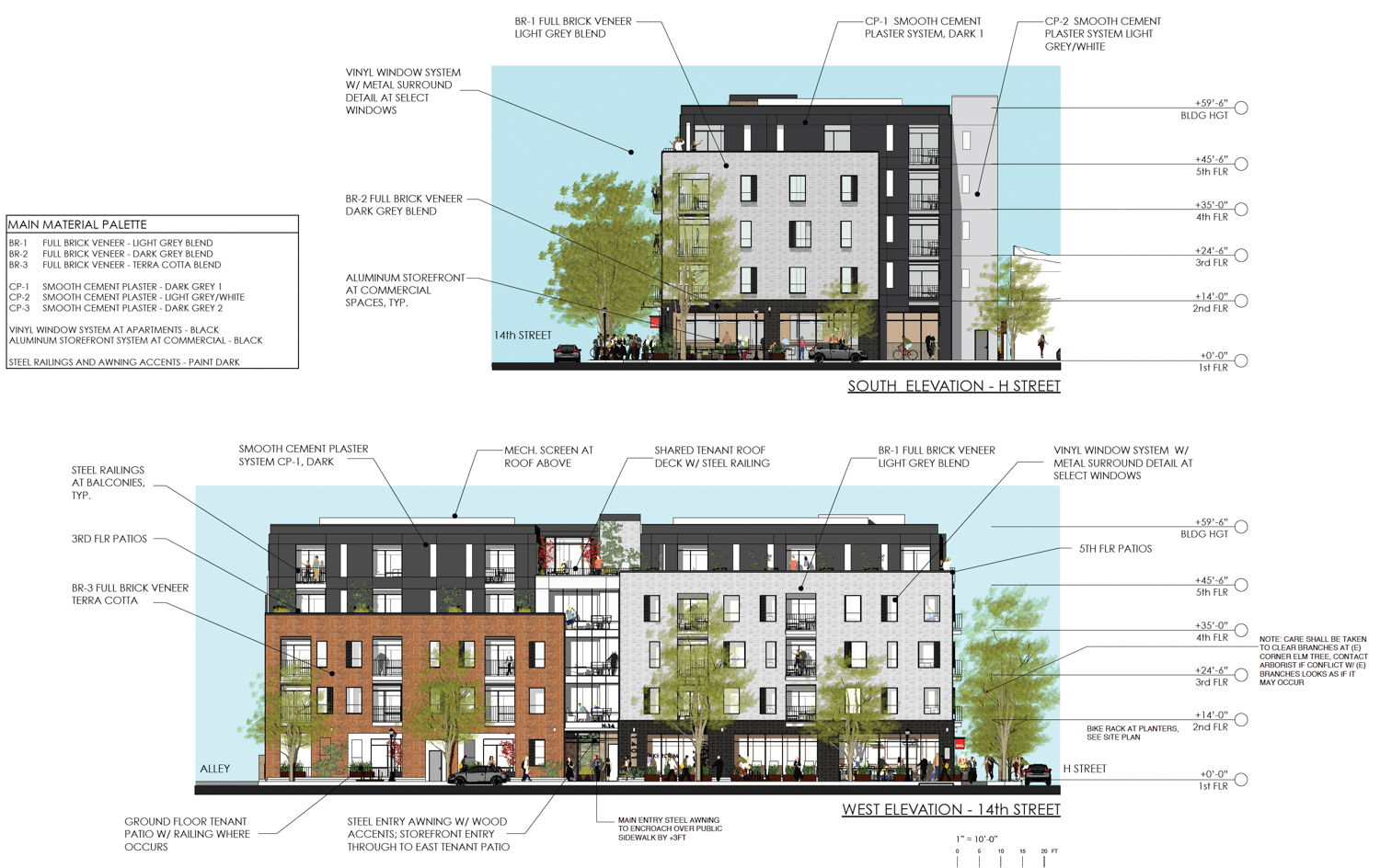 1401 H Street facade elevations, illustration by Vrilakas Groen Architects