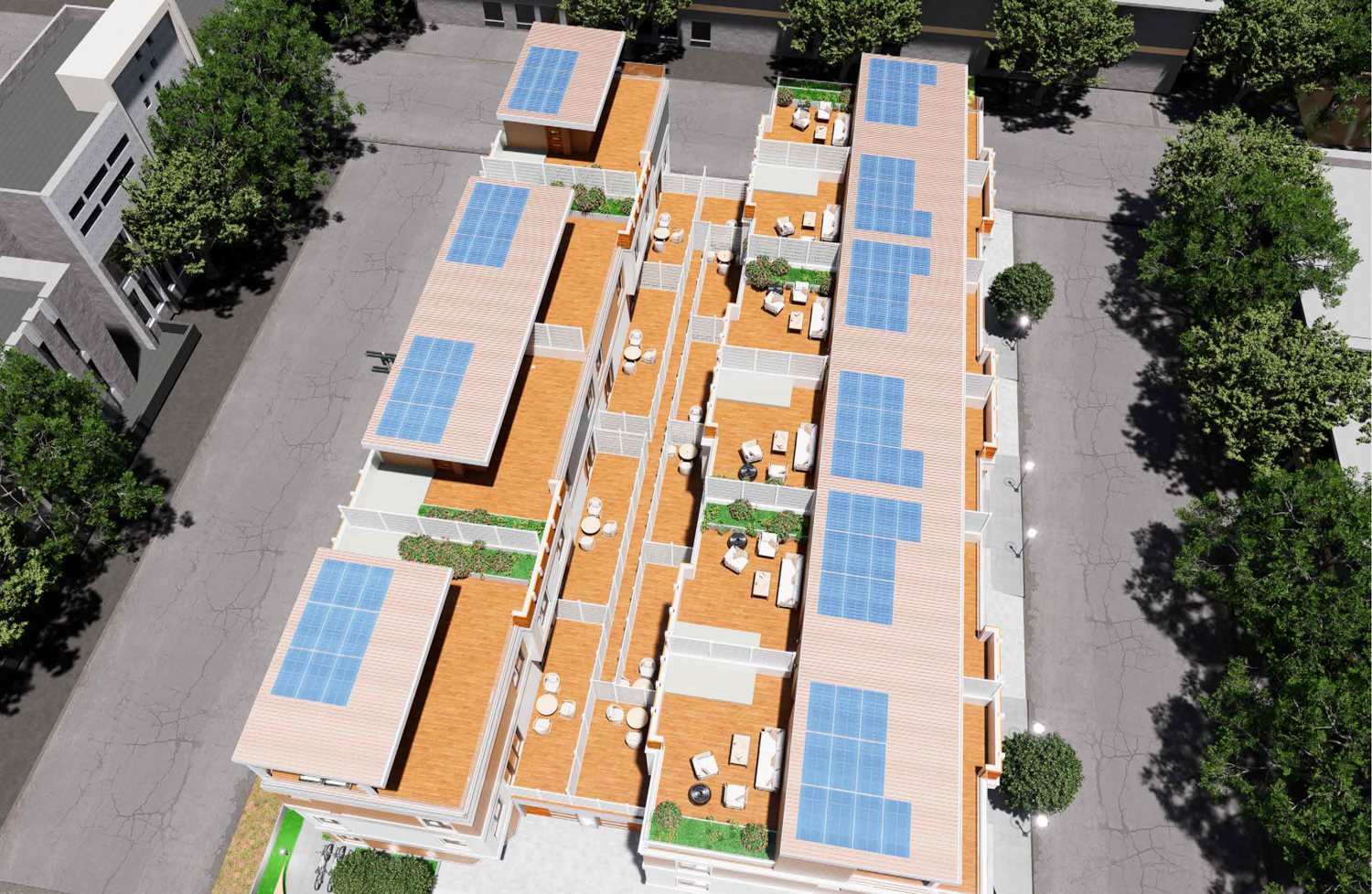2015 Pioneer Court aerial overview of the private open space, rendering by Y.A. Studio