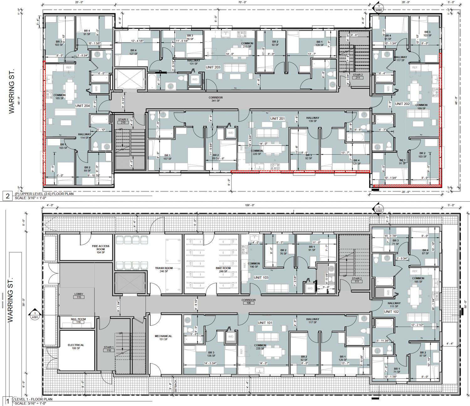 2437 Warring Street floor plans, illustration by Baran Studio Architecture