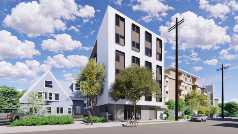 2437 Warring Street pedestrian view, rendering by Baran Studio Architecture