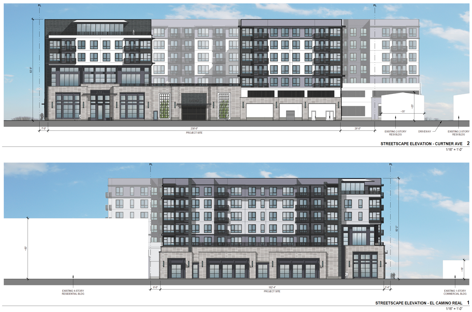 3781 El Camino Real facade elevation, illustration by BDE Architecture