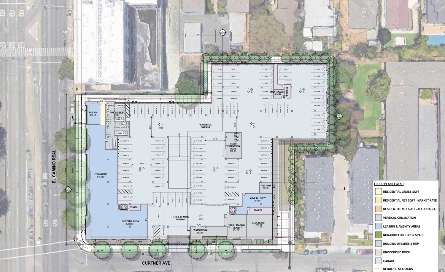 3781 El Camino Real ground-level floor plan, illustration by BDE Architecture