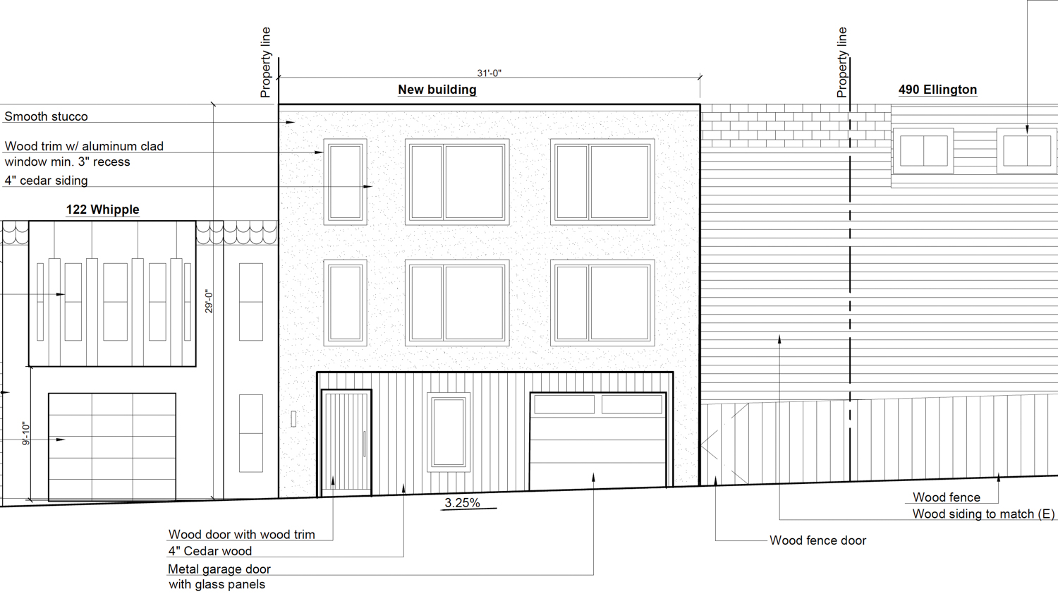 490 Ellington Avenue addition facade elevation, illustration by Yuflux Engineering