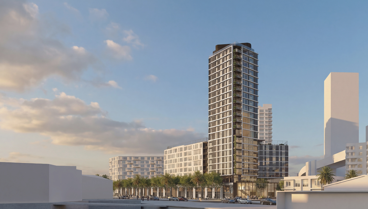 555 Beale Street establishing view from across Bryant Street, rendering by Grimshaw & Perry Architects