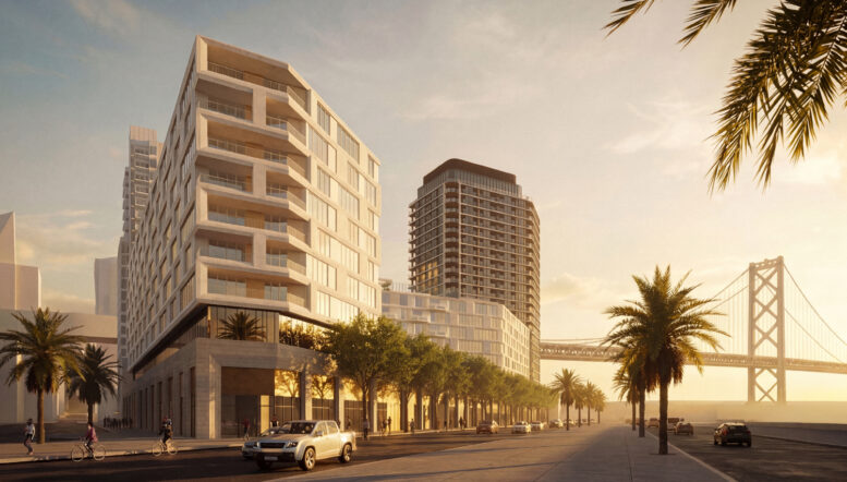 555 Beale Street from the Embarcadero and Beale Street, rendering by Grimshaw & Perry Architects