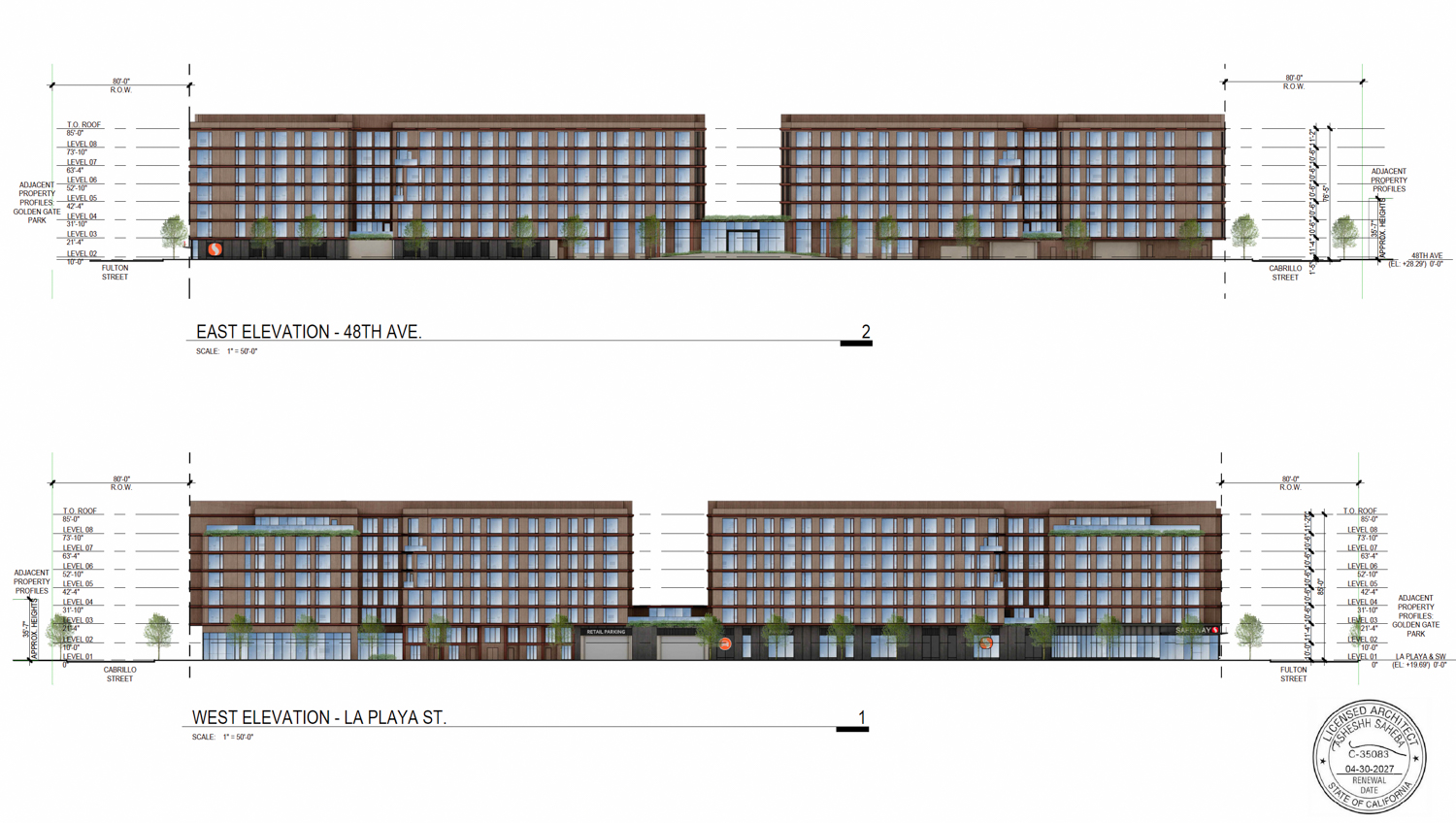 850 La Playa Street facade elevation, illustration by Steinberg Hart