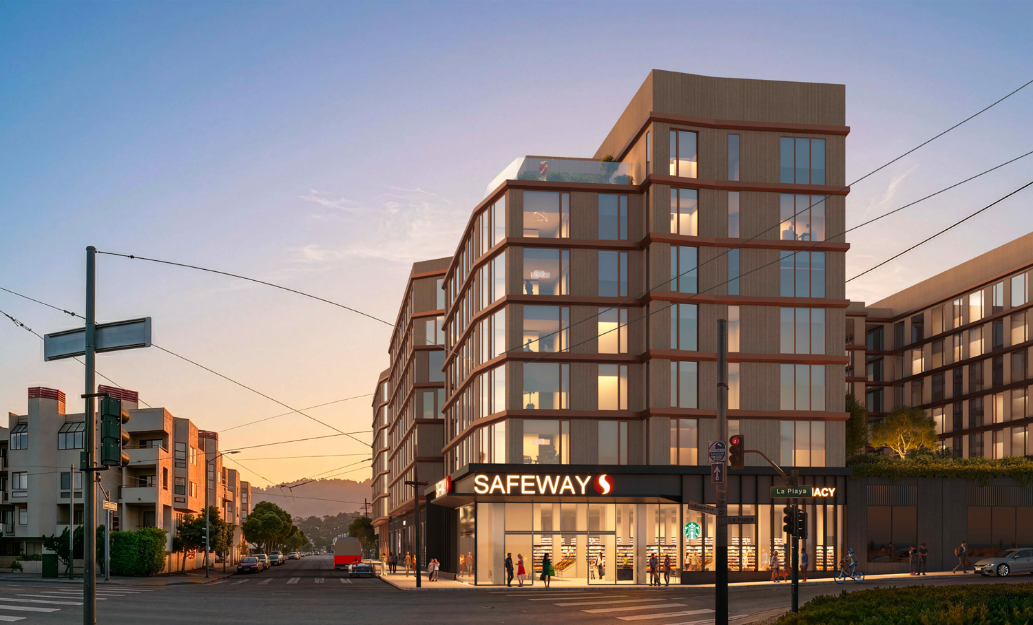 850 La Playa Street pedestrian view, rendering by Steinberg Hart