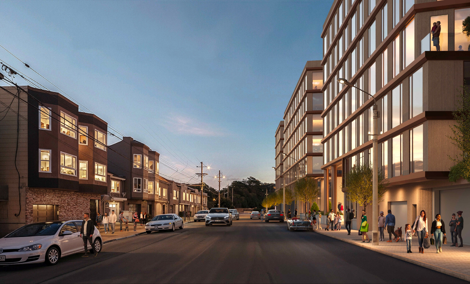 850 La Playa Street pedestrian view, rendering by Steinberg Hart