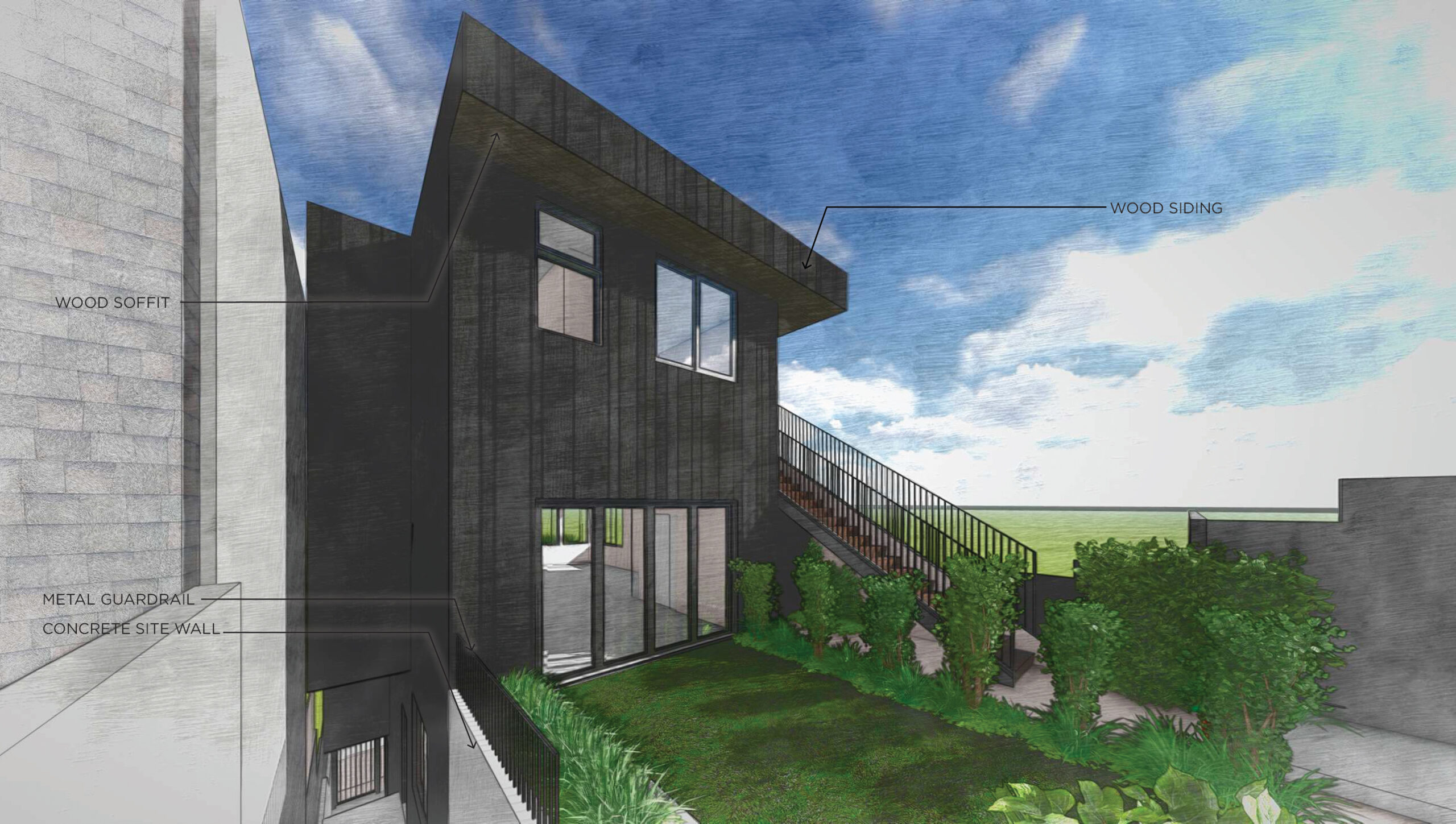 100 Culebra Terrace backyard, rendering by Marmol Radziner