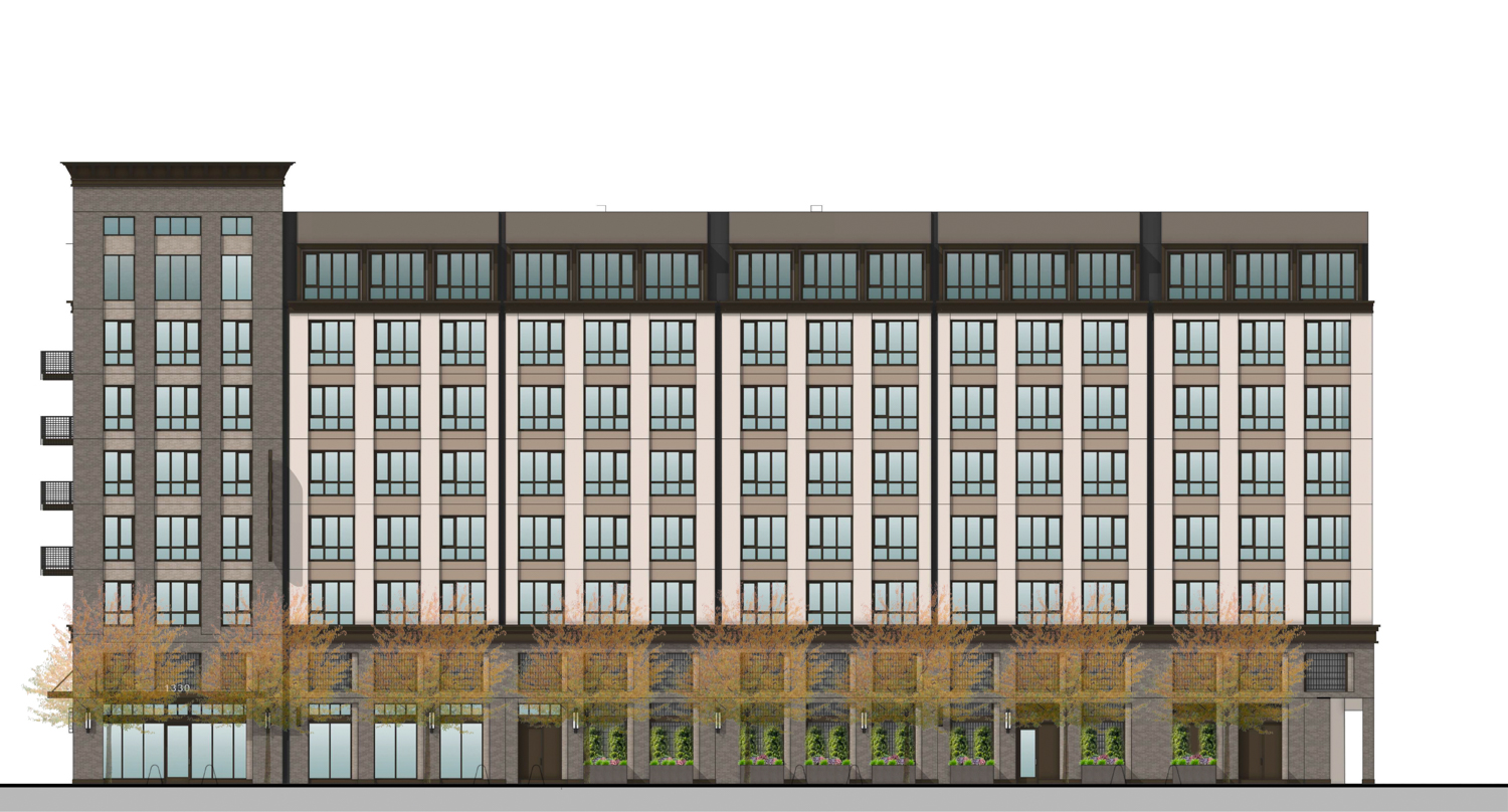 1330 El Camino Real facade elevation, illustration by BDE Architecture