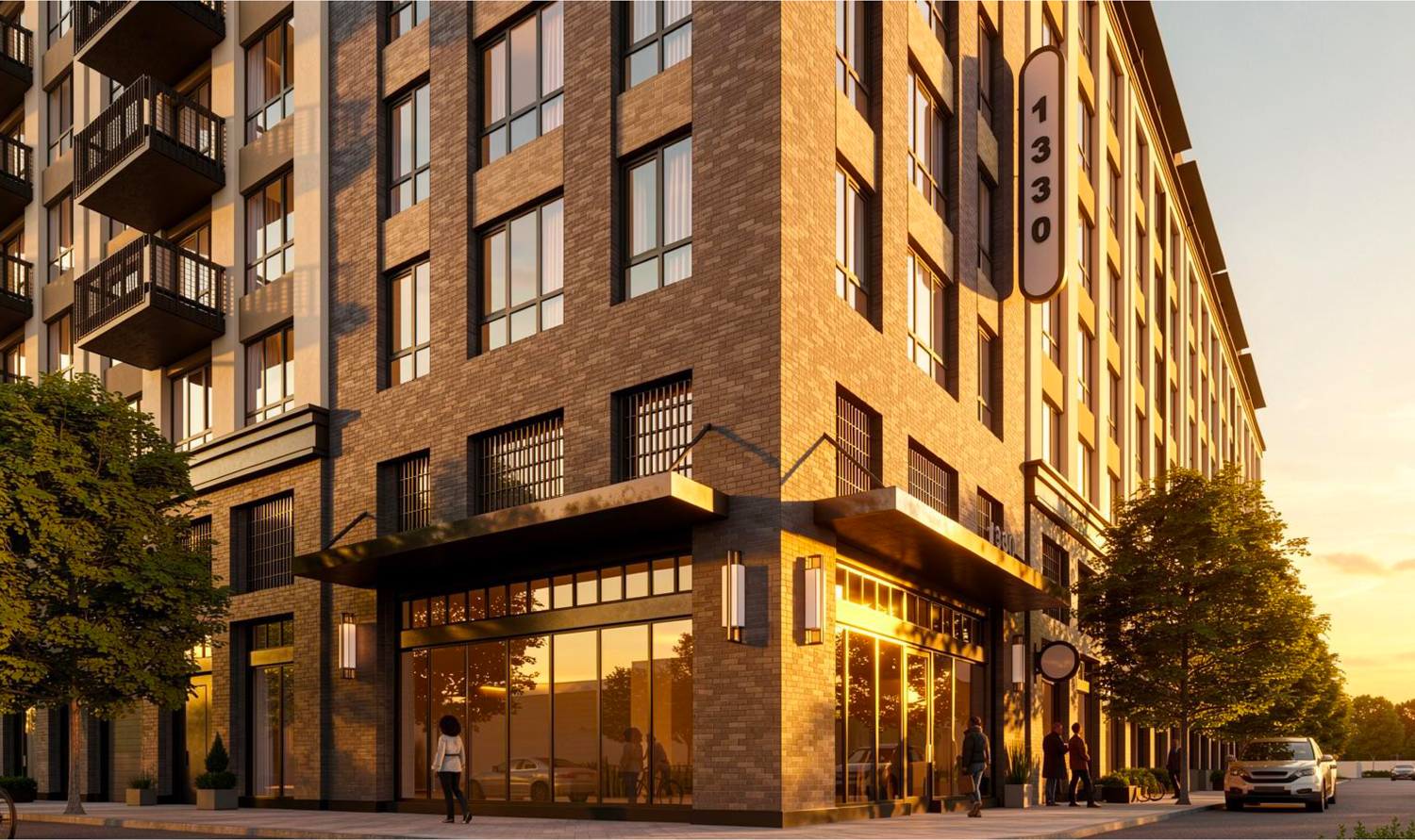 1330 El Camino Real lobby close-up, rendering by BDE Architecture