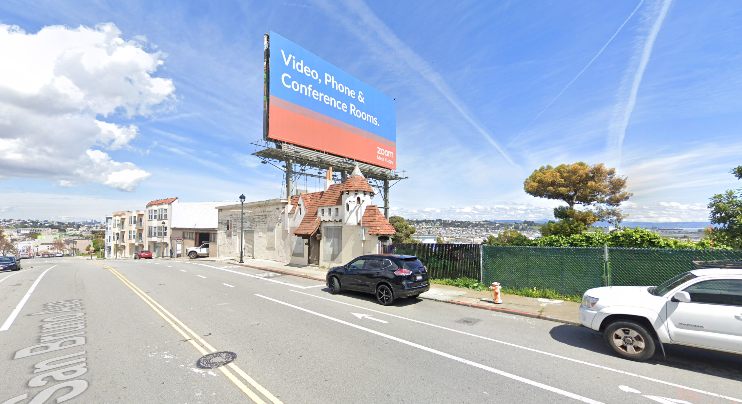 3275 San Bruno Avenue now-demolished storybook-style commercial structure circa 2019, image via Google Street View
