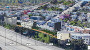 3333 San Bruno Avenue aerial view from over the freeway, rendering by Schaub Li Architects